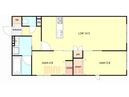 西宮市甲東園2丁目ヘーベルメゾン(2LDK/1階)の間取り写真