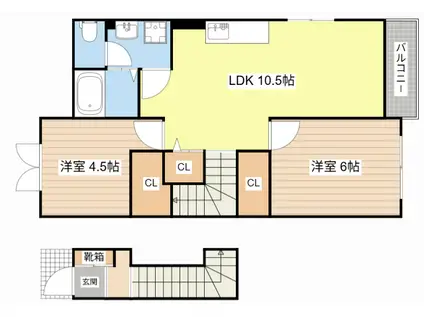 ビーサイドハイツA・B(2LDK/2階)の間取り写真
