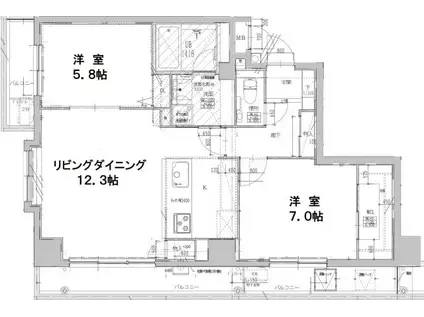 プライマル福岡平尾(2LDK/3階)の間取り写真
