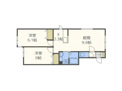 ルミエール 本通4北(2LDK/2階)の間取り写真