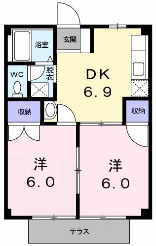 カーサ石立(2DK/1階)の間取り写真