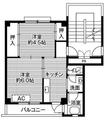 ビレッジハウス清水1号棟(2K/4階)の間取り写真