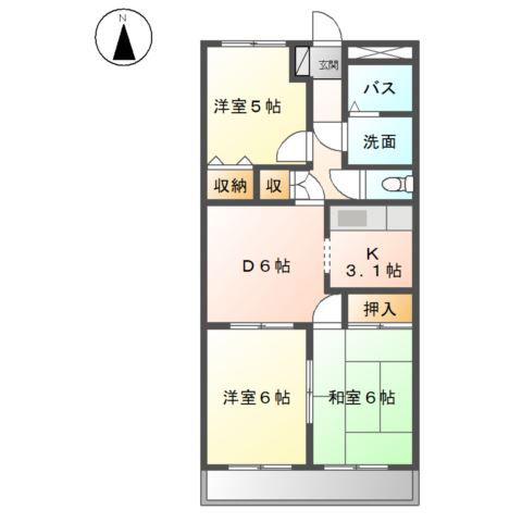 ソフィア花北(3DK/1階)の間取り写真