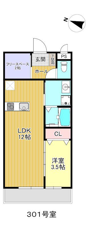 エスペラル春木H(1LDK/3階)の間取り写真
