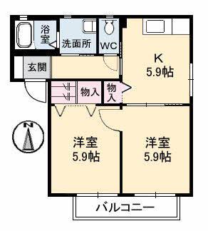 サザンコーポラスD棟(2K/1階)の間取り写真