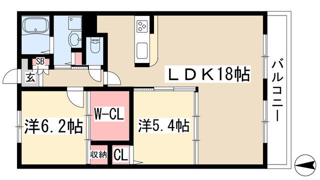 ソシア楠乃木藤が丘(2LDK/2階)の間取り写真