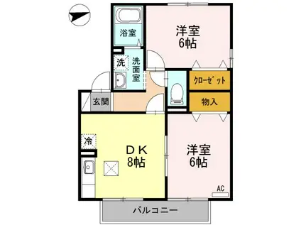 セジュールソシア(2DK/1階)の間取り写真