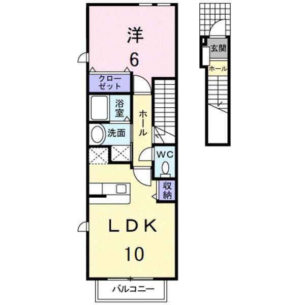ジュネス(1LDK/2階)の間取り写真