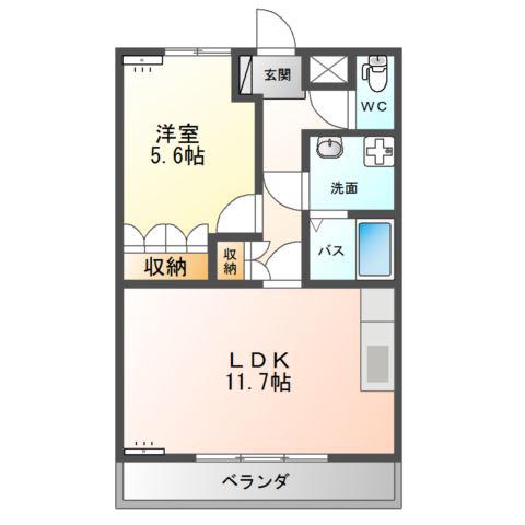 エバーレジデンス(1LDK/2階)の間取り写真