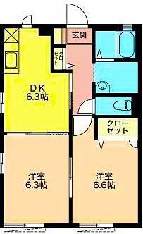 ユウディアスナカA(2DK/1階)の間取り写真