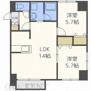 グラードエルヴィータ円山(2LDK/4階)の間取り写真