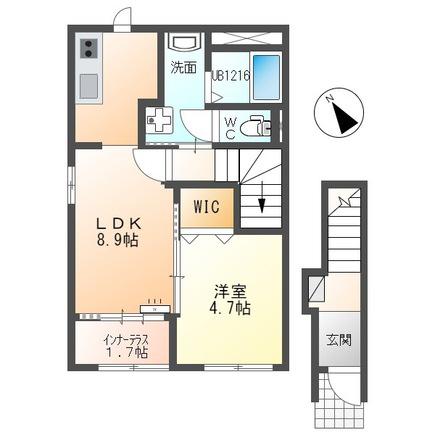 アリエス(1LDK/2階)の間取り写真