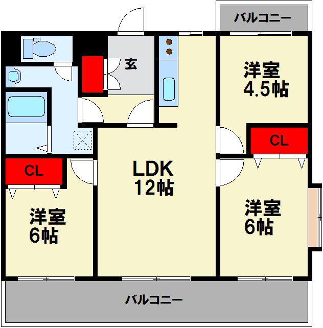 リファレンス県立大前II(3LDK/5階)の間取り写真