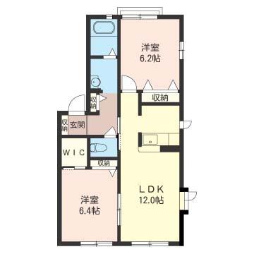 リヴェール(2LDK/1階)の間取り写真