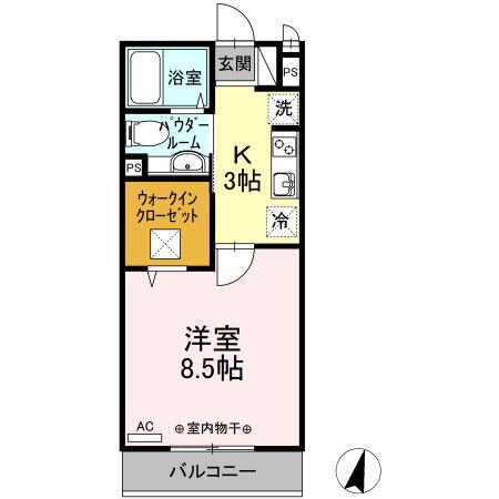 GRANDE(1K/1階)の間取り写真