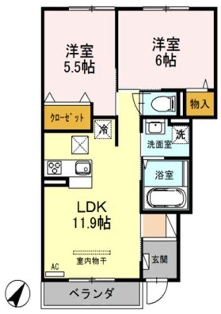 ウエストハイムV(2LDK/1階)の間取り写真