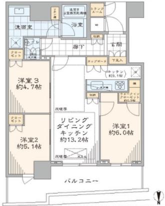 パークタワー晴海(3LDK/45階)の間取り写真