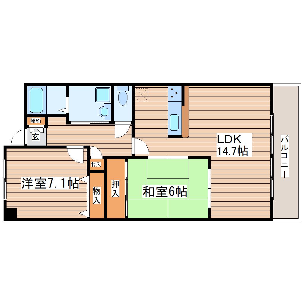 グラスランド21(2LDK/1階)の間取り写真