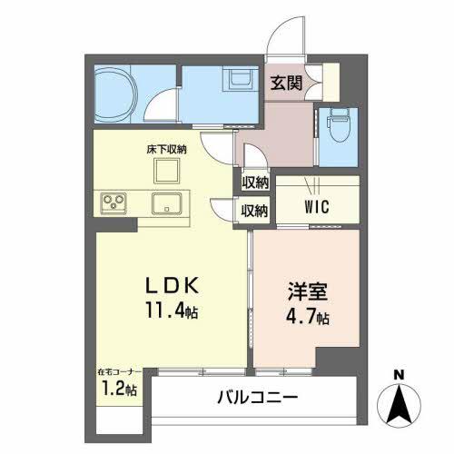 ベレオ久遠の杜(1LDK/1階)の間取り写真