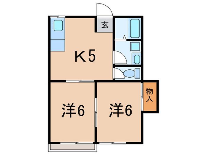 ハミング久地(2K/2階)の間取り写真