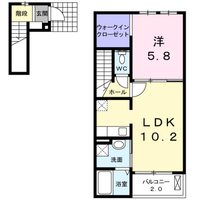カルムデアイ(1LDK/2階)の間取り写真