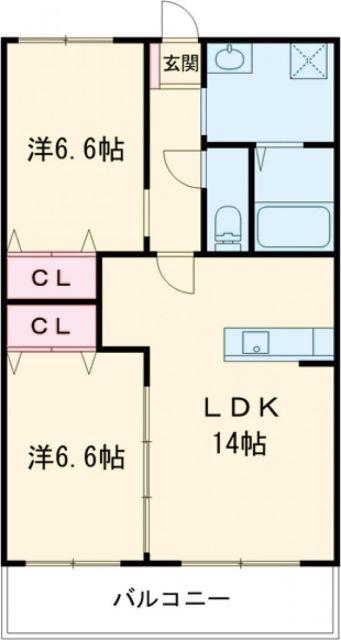 カルディアひかり(2LDK/2階)の間取り写真