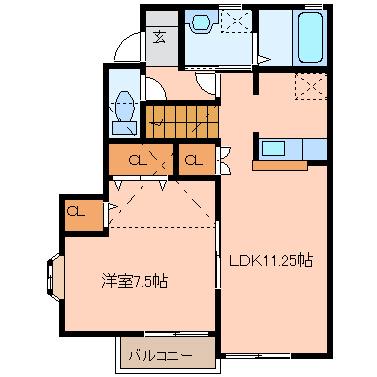 カサグランデ弐番館(1LDK/2階)の間取り写真