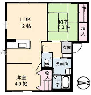 シェソワ大立(2LDK/1階)の間取り写真