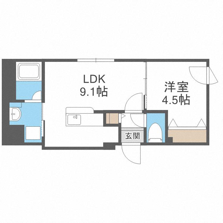 グランドサクセス北6条(1LDK/2階)の間取り写真