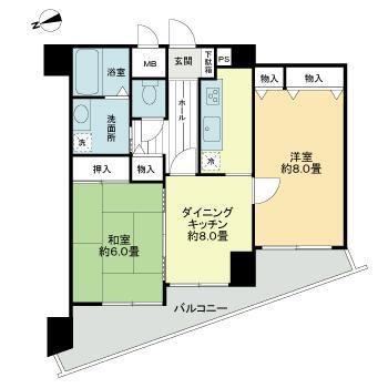 ライオンズマンション姫路(2DK/10階)の間取り写真