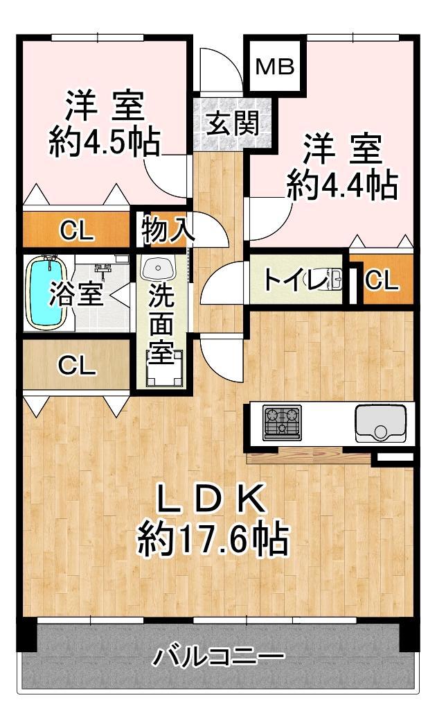 井吹東シティコート(2LDK/1階)の間取り写真