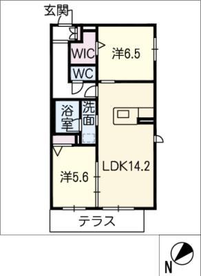 ラ・フレチェール(2LDK/1階)の間取り写真