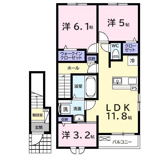 袖ケ浦駅前1丁目アパート(3LDK/2階)の間取り写真