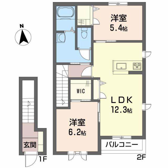 モダンヴィレッジD棟(2LDK/2階)の間取り写真