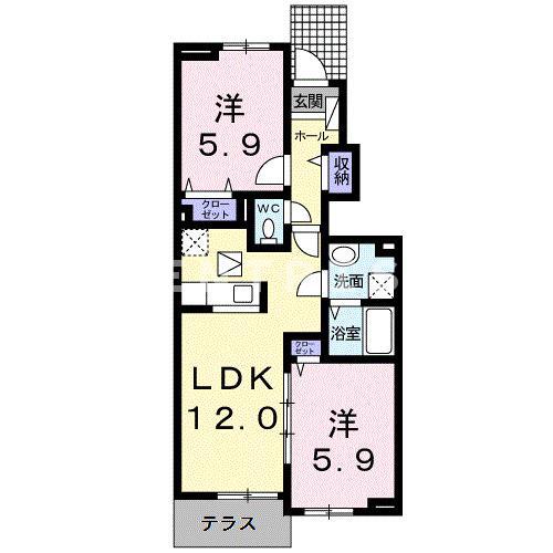 名鉄尾西線 奥町駅 徒歩37分 2階建 築9年(2LDK/1階)の間取り写真
