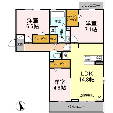 二子山パークプラザ(3LDK/3階)の間取り写真