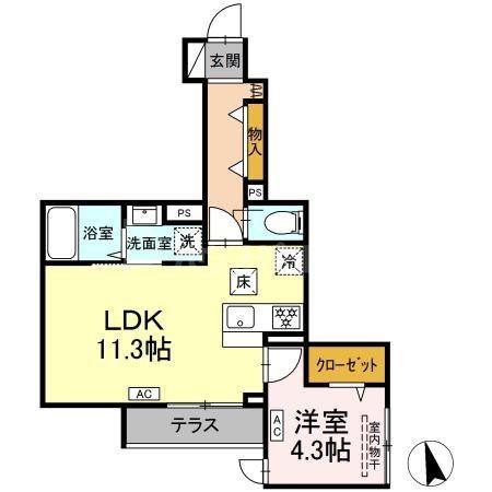セレスティア堀切(1LDK/1階)の間取り写真
