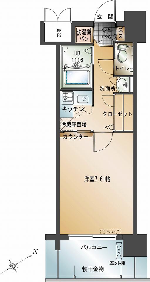 エンクレスト天神II(1K/4階)の間取り写真