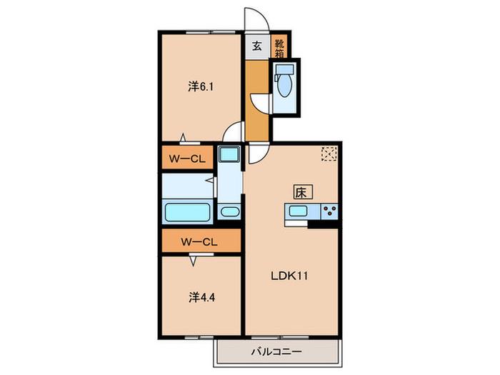 オルテンシア(2LDK/1階)の間取り写真