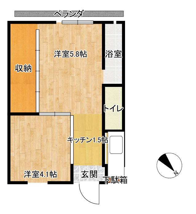ビレッジハウス仁井田4号棟(2K/2階)の間取り写真