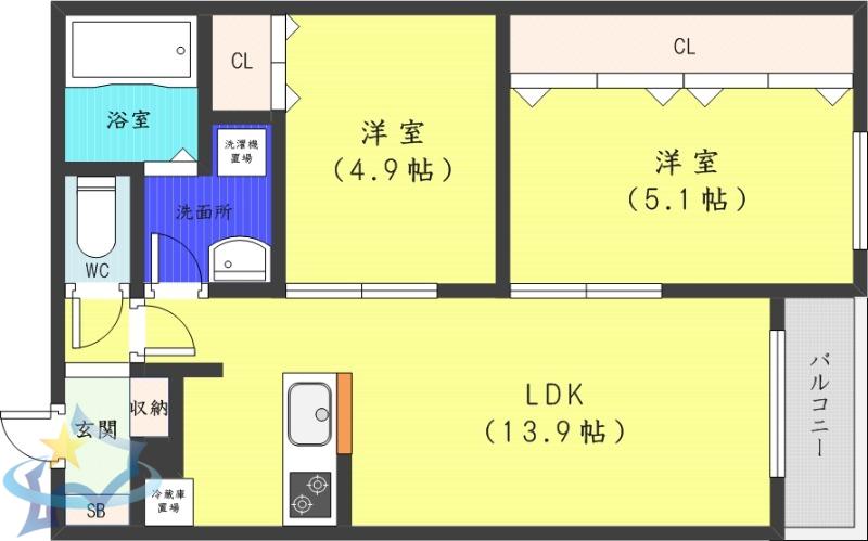 ATLANTIS HASSAMU(2LDK/4階)の間取り写真