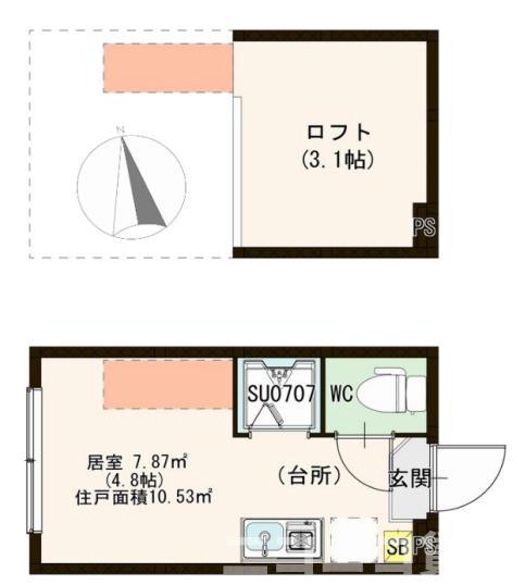 ハーモニーテラス仲町(ワンルーム/2階)の間取り写真