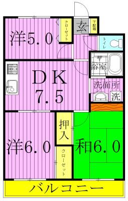 ヴィラ小溝(3DK/3階)の間取り写真