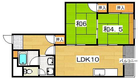 家具町ハイツ(2LDK/6階)の間取り写真