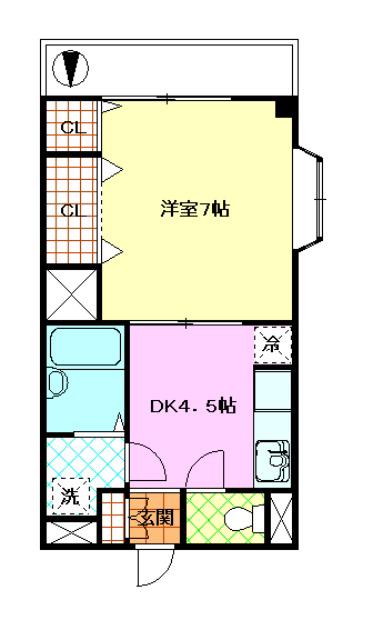 ロイヤルパレス田柄(1DK/2階)の間取り写真