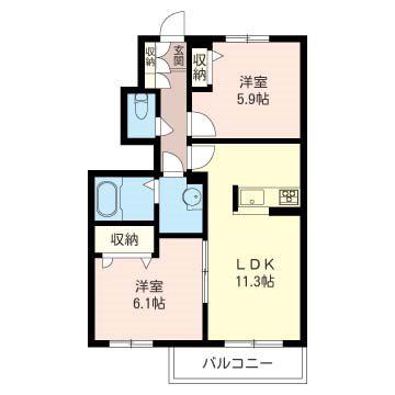 リラフォートB(2LDK/1階)の間取り写真