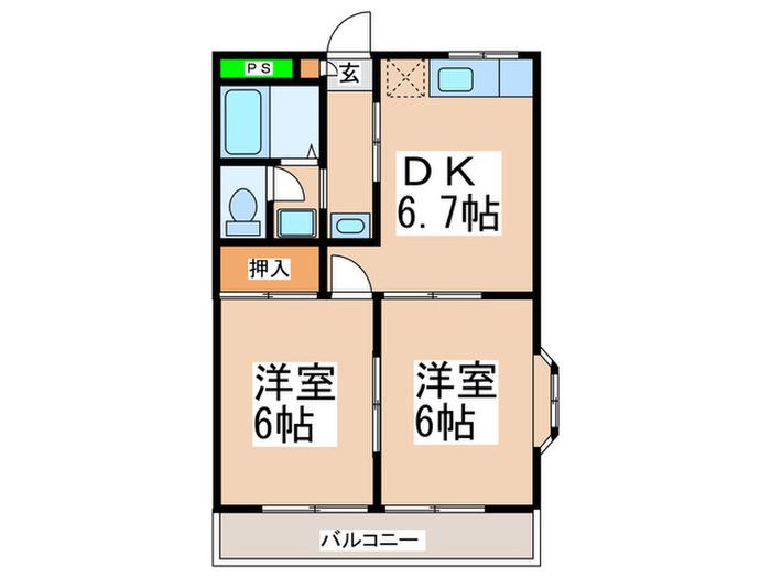 QUEEN S 5(2DK/2階)の間取り写真