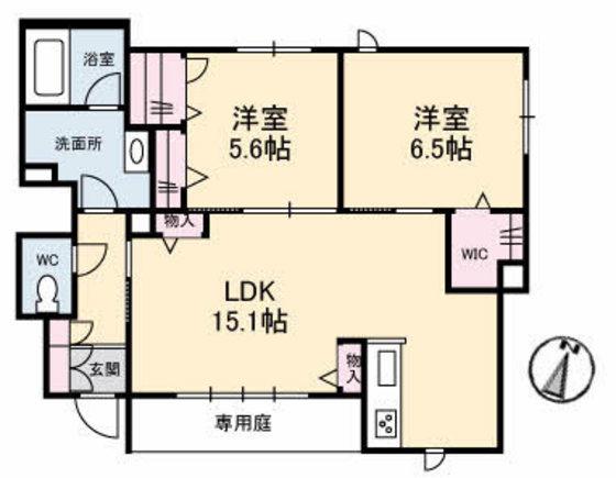 フルール D(2LDK/1階)の間取り写真