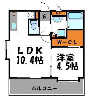 クリエート薬院(1LDK/6階)の間取り写真