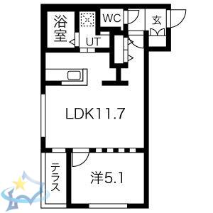 ミカーサ札幌ステーション(1LDK/1階)の間取り写真